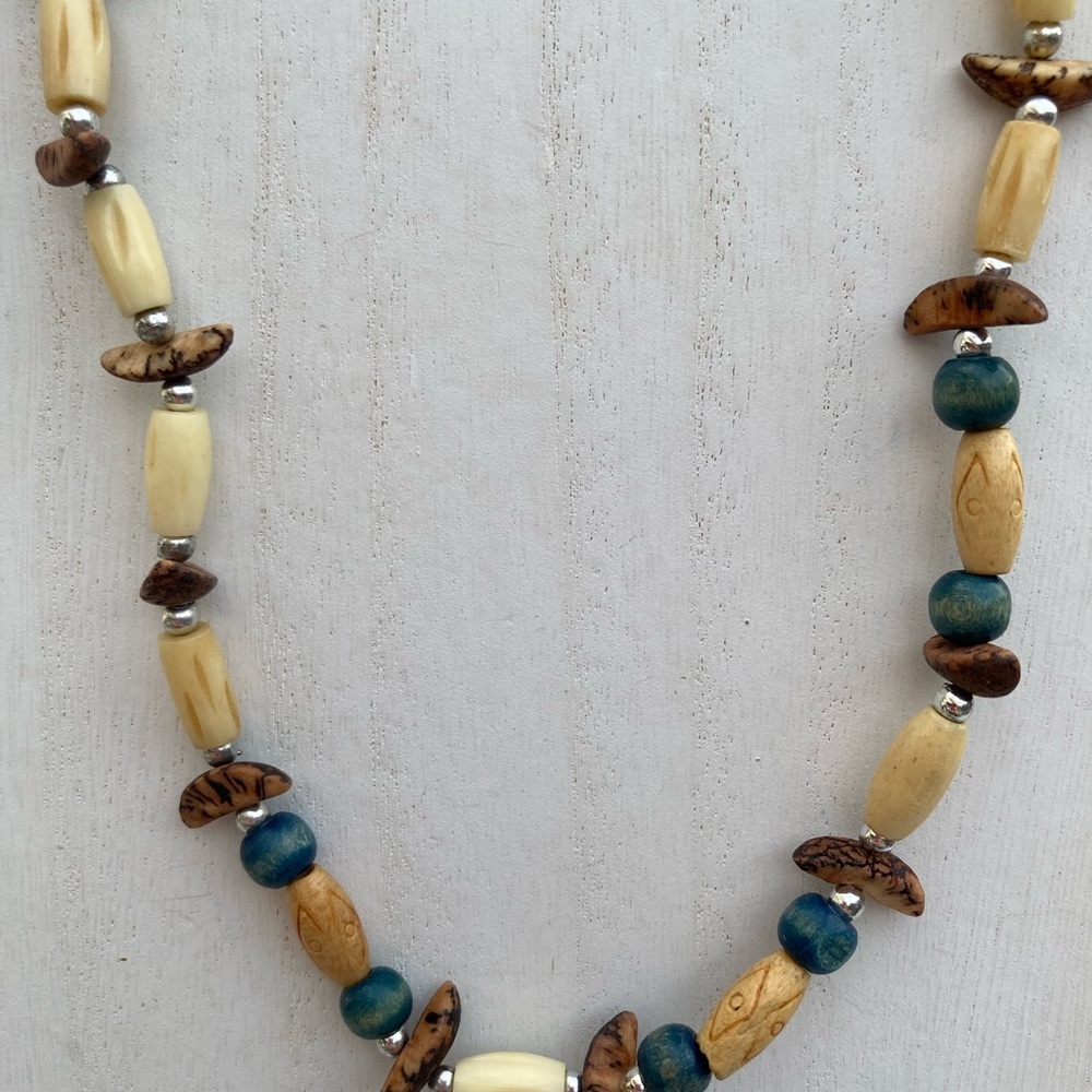 Natural Beaded Necklace with Earthy Tones 21” long - Picture 3 of 9